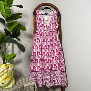 Ro's Garden LARGE White Pink Tula Floral Cotton Wrap Midi Dress NEW